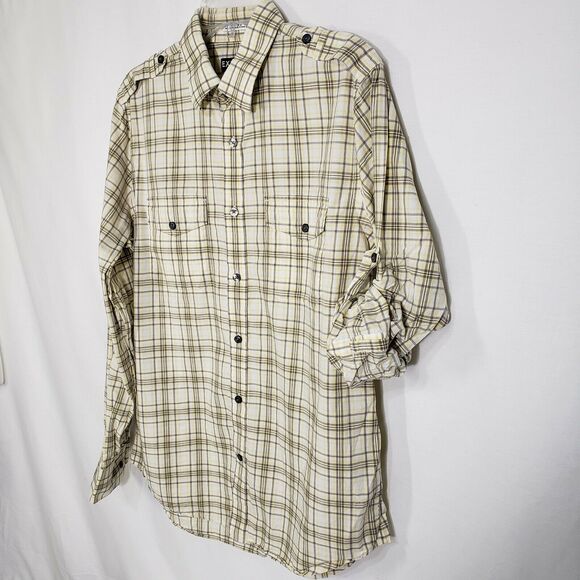 Express Mens Shirt Size Medium 15-15.5 Fitted Yellow Plaid Button Front Pockets - Picture 4 of 10